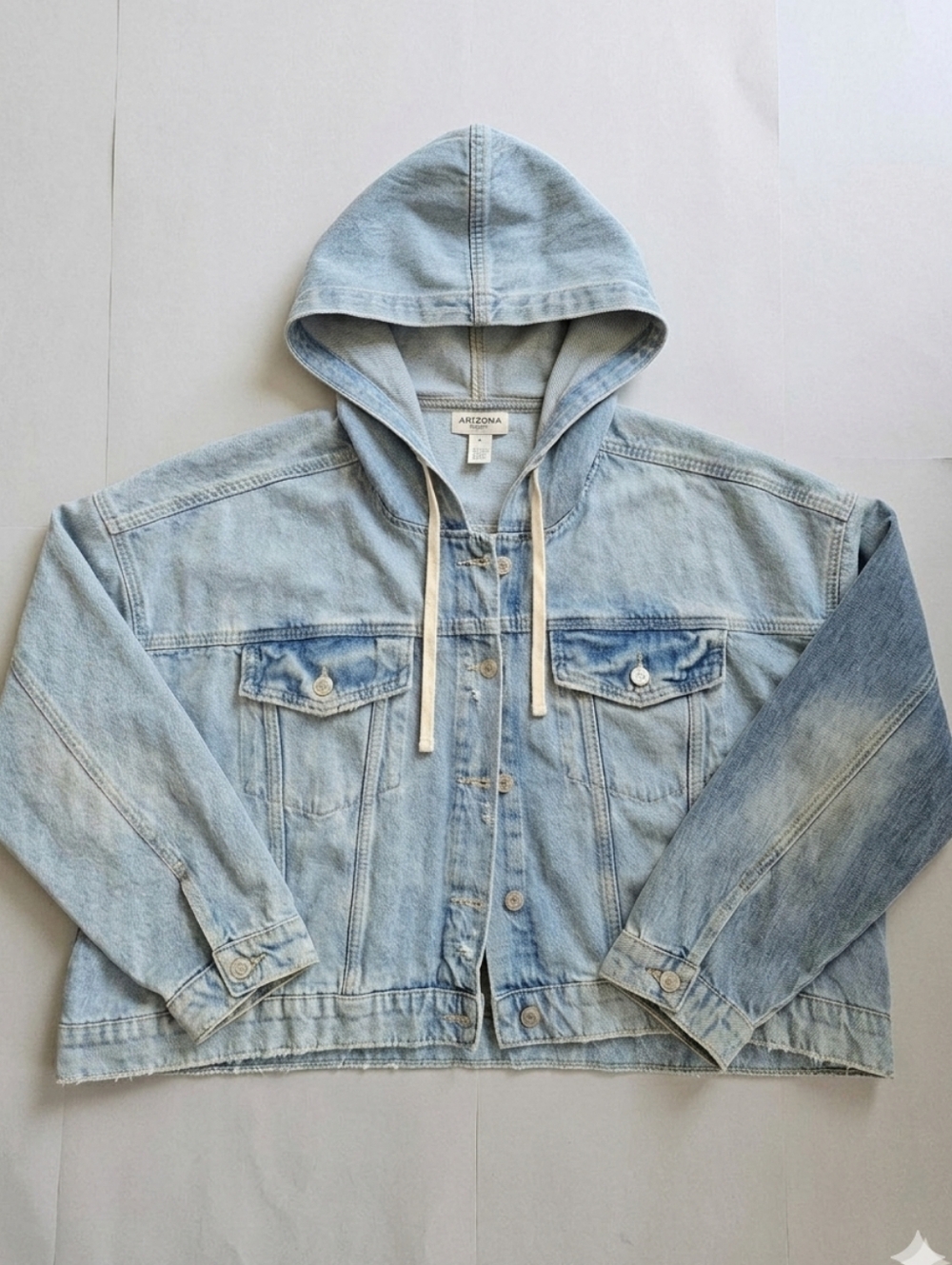 Arizona Jean Co. Light Wash Hooded Denim Jacket XL - Recycled Cotton Blend